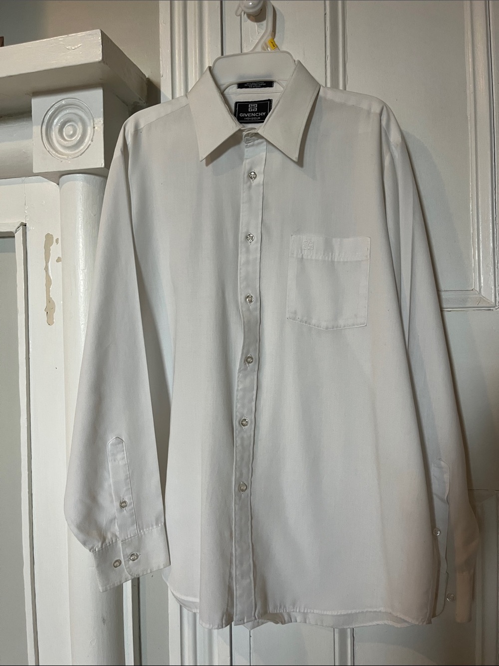 Vintage Givenchy Men’s White Classic Dress Shirt with Chest Pocket